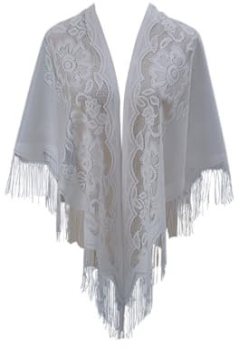 URFEDA Frauen Dreieck Spitze Stola, Dreieckstuch Mit Fransen Dreieckstuch Spitze Dreieckstuch Stola Für Abendkleid Stola Damen Spitzenschal Fransen Frauen Braut Hochzeit Schal Mesh Hochzeit Schals