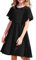 Arshiner Dress Girls Short Sleeve Summer Dresses Cotton Children's A-Line Party Swing Dresses Back to School Casual Dress Black Children Clothing with Pocket 160 Age 12-13