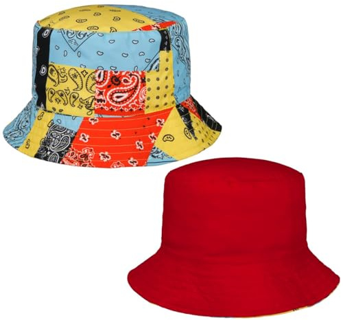 Lipodo Wendebucket Fischerhut Wendbarer Hut Vielseitiger Stil Damen Herren Frühjahr Sommer bunt M (56-57 cm)