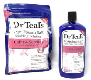 Bundle of Dr Teals Calm & Serenity with Rose Essential Oil (Made with Milk Protein): Pure Epsom Salt Soaking Solution 1.36 kg & Foaming Bath 1L