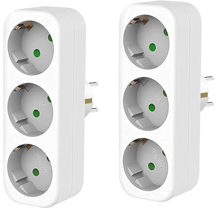 Steckdosenadapter 3-Fach mit Kindersicherung Mehrfachsteckdose Tragbar für Steckdose, Doppelstecker für Steckdose für Büro, Hause, Reisen, 3 Fach Steckdosen Weiß (2 Stücke)