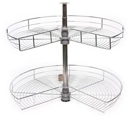 Kanbihao Karussell Schrank, 2 Etagen Küchen Drahtkorb, 270° Ecke Eckschrank, Topfkarussell Küchenschrank, Eckablage Drehbar, Küche Drehböden, Aufbewahrungsregal