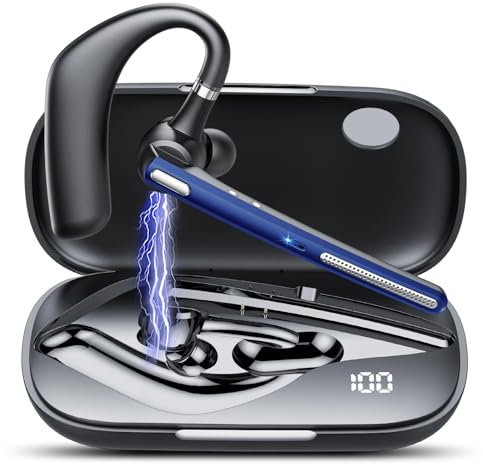 Auriculares Inalambricos Bluetoo V5.3, 60hrs Talk Manos Libres Auricular Bluetooth Con Doble Micrófono Cancelación Mute, Conexión Para Dos Dispositivos, Pantalla LED, IPX7, Para Conducir/Negocios Azul
