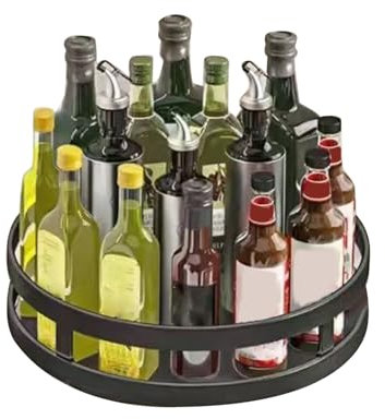 Lazy Susan Drehteller 360 Grad Drehbares Gewürzregal 25cm Runde Schwarz Kunststoff Küchen Gewürzständer Rutschfest Spice Rack Vorratsbehälter für Gewürzflaschen Öl Zutaten Gläser
