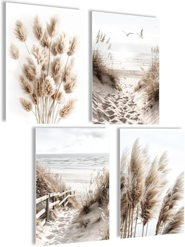 mojoliving Deko Maritim Bilder Set Poster Natur Strand Muschel Ostsee Deko Nordsee Meer Dune Poster beige Meer Maritime Landschaft