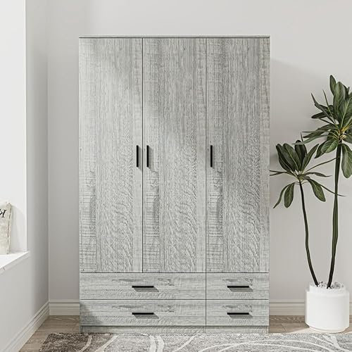 URBNLIVING Modern 3 Door 4 Drawer Wardrobe with Hanging Rail, Bedroom Furniture, Storage Shelf Clothes Organiser Stylish Design, Ample Storage Solution