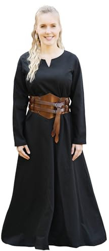 Battle-Merchant – Leichtes Mittelalter Kleid Milla – Wikinger Kleid für Damen – Mittelalter, Kostüm, LARP, Fantasy (L, Schwarz)