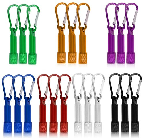 GOMETY 21 mini linternas, mini lámpara de aluminio de colores para niños, llavero LED, linterna portátil, llavero para camping, viajes, senderismo, cumpleaños infantil