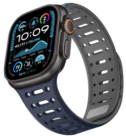 ZZDZZ Correa Magnética Compatible con Apple Watch 49mm 46mm 45mm 44mm 42mm, Correa Deportiva Silicona para Apple Watch Ultra 2 Ultra iWatch Serie 10 9 8 7 SE 6 5 4 3 2 1, Azul Oscuro Gris
