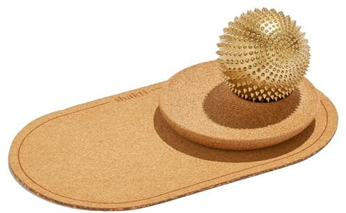 ShaktiMat [Das Original seit 2007] Spiky Ball - Igelball für intensive Akupressur und Massage - Faire Produktion - Rollmatte und Ständer aus Naturkork - Regen die Durchblutung an & lösen Verspannungen