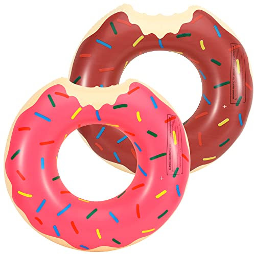 HeySplash Aufblasbar Schwimmring, 2 Stück 76CM Angebissener Donut Schwimmreifen Luftmatratze Faltbar Ring Sommer Wasserspielzeug Schwimmer für Pool See, Rosa+Braun