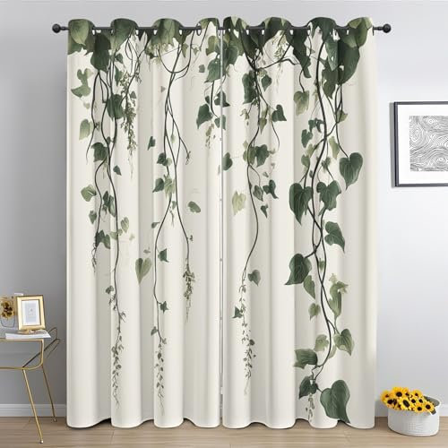 Generisch Vorhänge Blickdicht Grüne Vine Blätter, Gardinen mit Ösen, Vorhang Pflanzenmuster für Schlafzimmer Wohnzimmer Thermovorhang Dekoration Curtains 220 x 215cm (H x B) xL4c&-51