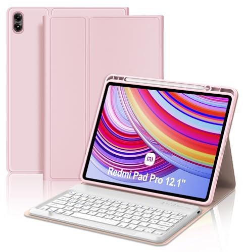 JADEMALL Custodia con Tastiera per Redmi Pad Pro 12.1 2024, Italiana QWERTY Tastiera Bluetooth Staccabile per Tablet Xiaomi Redmi Pad Pro 12.1 2024, Rosa