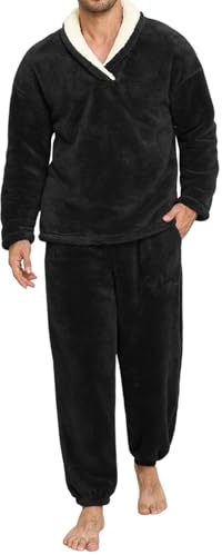 Voqeen Pigiama Uomo Invernale 2 Pezzi Pigiami Uomo Morbido Pile Caldo Allentato Pigiama Felpato Accogliente Manica Lunga Tuta Pigiama per Casa