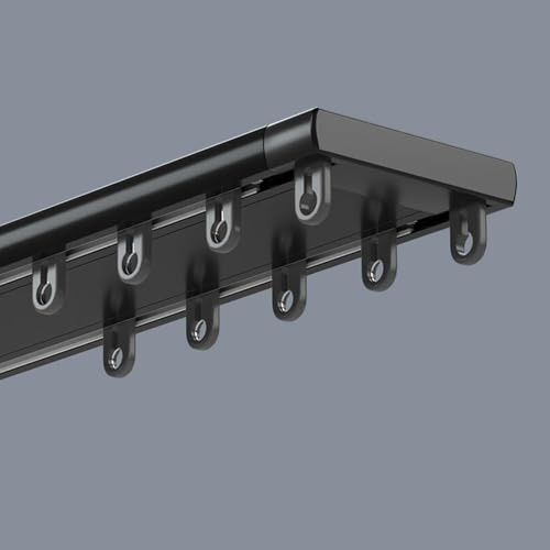 Gardinenschiene 2-läufige, 2.5m Vorhangstange Schwarz, Doppelte Vorhangschiene Aluminium Deckenbefestigung Set, Deckenschiene Raumteiler