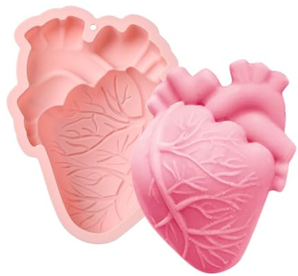 Stiesy Stampi in silicone a forma di cuore 3D realistici per Halloween a forma di cuore stampi per cioccolato antiaderenti stampi per organo umano per fai da te creativo fondente torta sapone dessert