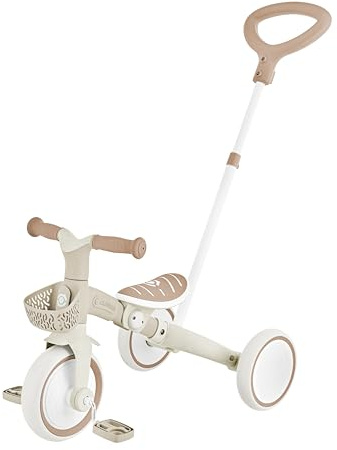GLOBBER Learning Trike 3in1 Plus ECO – Dreirad und Laufrad für Kinder, 8/7 Zoll, TPR-Sattel höhenverstellb, Taupe