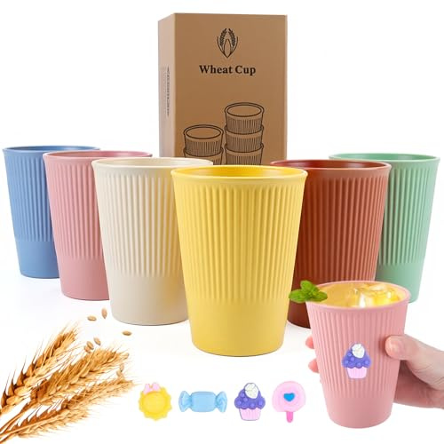 Koxtyzo Tassen Becher Set aus PP, 6 Stück 350 ML Unzerbrechlich Wiederverwendbare Trinkbecher für Kaffee, Tee, Milch, Fruchtsaft, BPA-Frei, Mikrowellen- & Spülmaschinenfest (6 Farben)