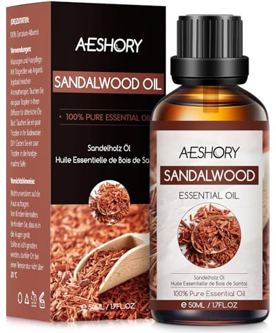 AESHORY Sandelholz Ätherisches Öl 50ML, Natürliches Ätherisches Sandelholzöl Duftöle für Diffuser, Aromatherapieöl für Hautpflege, Haarpflege, Entspannung, Massage, Bad