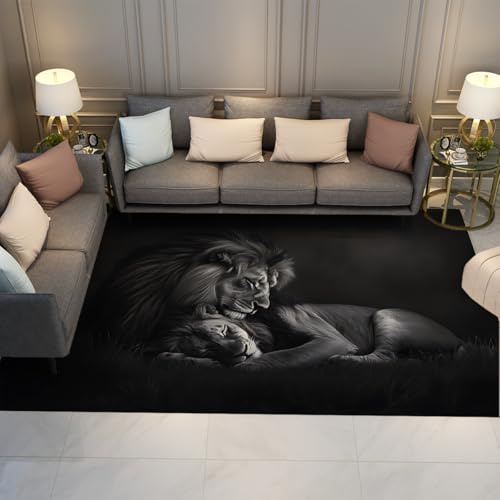 Big Cat Throw Teppiche 180 x 210 cm Modern Animal Lion Couple Schlafmuster Bodenteppich Tiefflor Gemütliches Wohnzimmer Sofa Dekoration Einfach zu reinigen