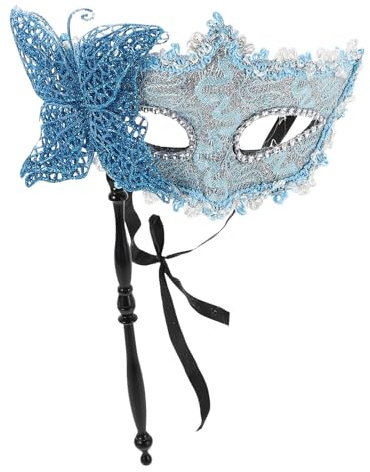 Cabilock Schmetterlings Drachen Partymaske mit Stab Venezianische Handmaske in Leuchtendem Blau Wiederverwendbare Karnevals und Weihnachtskugel Maske für Maskenball und Kostümparty