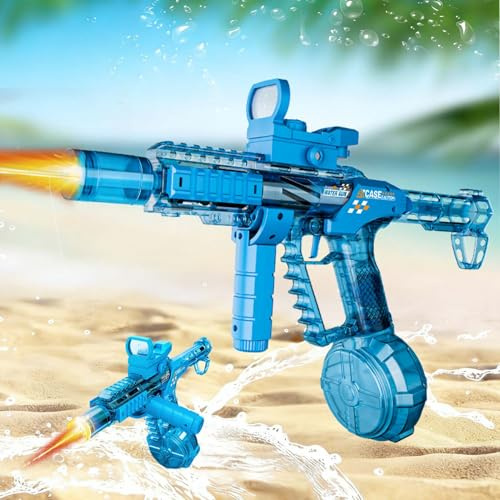 Neue Elektrisch Wasserpistole für Erwachsene und Kinder, Automatische Sprühwasserpistole mit LED-Lichtern, Ultralange Standby, Ultralange Reichweite (Blau)