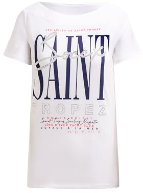 SOCCX Damen T-Shirt mit U-Boot-Ausschnitt und Artwork Opticwhite, XL