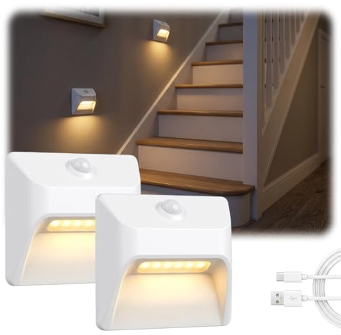 KEIY Motion Sensor Night Lights Indoor, Warm White, 2 Pack | 2200mAh High-Capacity Battery, LED Rechargeable, Magnetic, Stick on Walls Stairs Wardrobe Cupboard Hallway Toilet Bedroom
