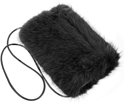 JOYOFREELY Handwärmer Muff aus Kunstpelz Schwarz mit Wärmender Funktion und Weichem Imitationsfuchsfell für Winter und Festliche Anlässe