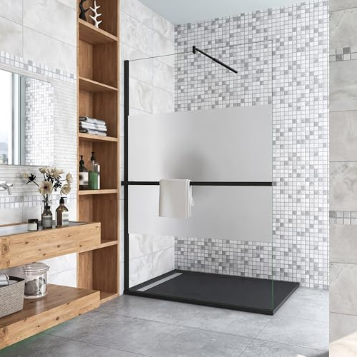 Aica Sanitär 100 x200cm Walk-in Duschwand 8mm Nano Glas Dusche Milchglasstreifen Duschtrennwand Duschabtrennung Mit Duschregal
