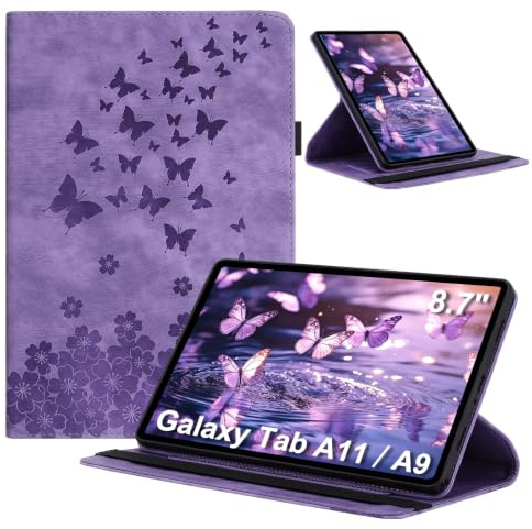 LSPCASA Hülle für Samsung Galaxy Tab A11 2025 8.7 Zoll SM-X133/SM-X135 /A9 8.7 Zoll 2023 Folio Flip PU Leder 360 Grad Drehbare Multi-Winkel Schutzhülle mit Standfunktion Stifthalter Lila