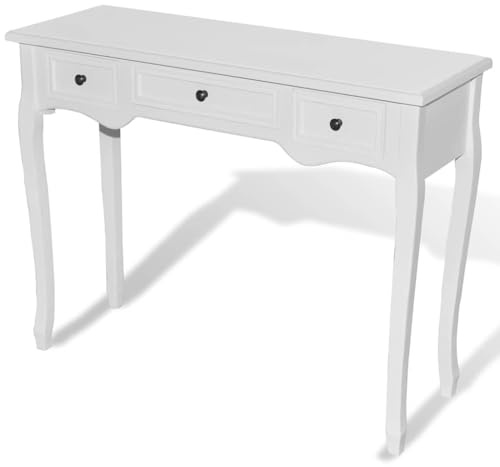 Fengshui Table console avec 3 tiroirs en bois MDF blanc | Design compact, aspect intemporel, pour le salon, le couloir, laqué durable