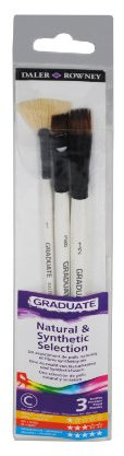Daler-Rowney Graduate Multi-Technique Brush, Hog Bristle & Synthetic Hair, Short Handle, Fan and Flat, , Wallet Set, 3 Assorted Brushes
