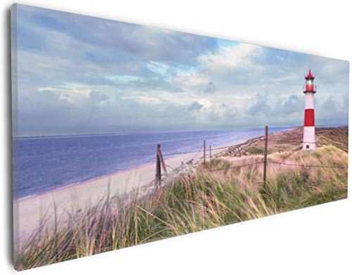 Wallario Leinwandbild Leuchtturm am Strand von Sylt - Wandbild 30 x 75 cm: Kunstdruck | Brillante lichtechte Farben | hochauflösend | verzugsfrei