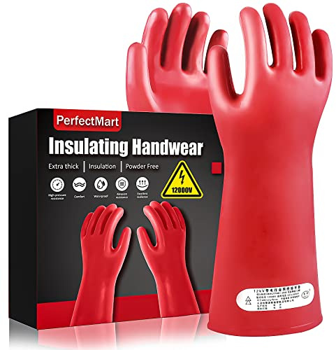 2 PCS Insulating Gloves For High Voltage Electrical Work 1.8mm-Thickness Protective Gloves Cut & Stab Resistant 12kVAC/22kVDC Max Red Rubber Insulating Handwear For Electricians Lineworker