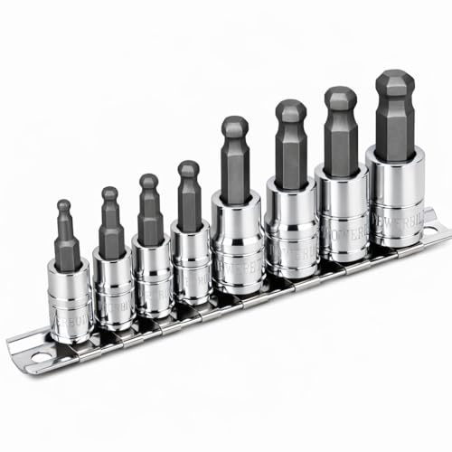Powerbuilt 642402 SAE Wobble Ball Hex Bit Set, 8-Piece, Silver