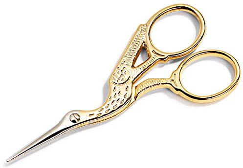 Prym 611445 Stickschere Storch 9 cm – Goldfarbene Handarbeitsschere mit feiner Spitze – präzise Faden- & Stoffschere – vergoldet, im edlen Design – ideal für Näh- & Bastelprojekte