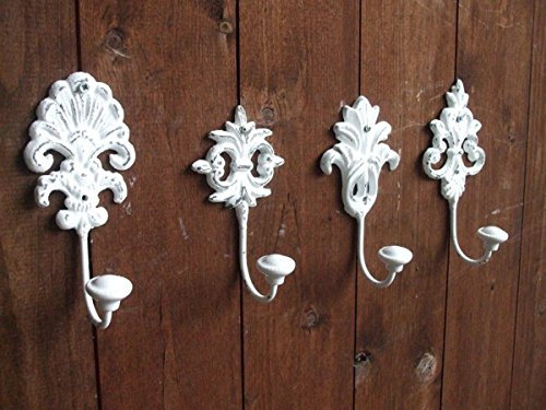 4 Stück Wandhaken,Küchenhaken,Handtuchhaken,Gusseisen,weiss,Porzellan
