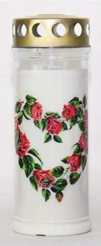 St. Jakob´s Motivkerzen - Grabkerzen in weiß mit Golddeckel - Motiv Rosenherz - 24 STÜCK Grablichter mit Deckel - 7 Tage Wochenbrenner Grabkerzen - Friedhofskerze