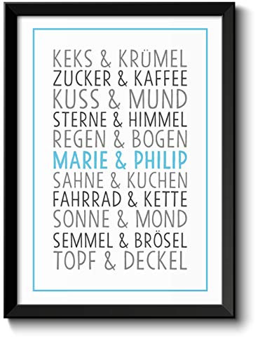 OWLBOOK DU & ICH Bild mit Namen personalisiert optional mit Holz-Rahmen Geschenk Geschenkidee für Frauen Männer zum Valentinstag