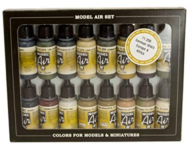 Acrylicos Vallejo German WWII Europe & Africa Model Air Set, 17 ml (Pack of 16)