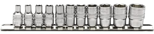Draper 16488 1/4-Inch Square Drive Imperial 11 Piece Sockets on Metal Rail , Blue