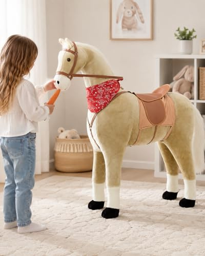 Sweety Toys 10363 Stehpferd Haflinger Reitpferd beige 105 cm | stabiles Standpferd zum Reiten