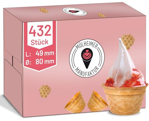 MyNaschbar Waffelbecher rund, 432 Stück,120 ml, 49 mm lang, Ø80 mm – Knusprige Softeisbecher zum Befüllen – für Eis, Softeis oder als Backform für Muffin & Cupcakes