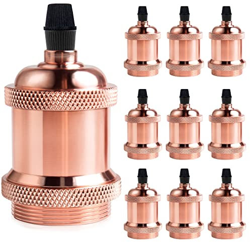 DiCUNO E27 vintage solid Lampenfassung, Aluminium & Keramik Lampenhalter, E27 Sockel für Glühbirne, Antiker-Look für Wand-, Tisch- & Deckenleuchte, DIY Zubehör, Rose Gold, 10er Pack