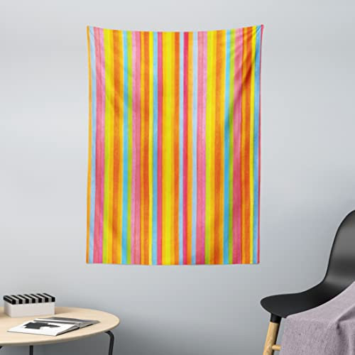 ABAKUHAUS Gestreift Wandteppich und Tagesdecke, Vertikale Bunte Linien, aus Weiches Mikrofaser Stoff Moderner Digitaldruck Waschbar, 110 x 150 cm, Mehrfarbig