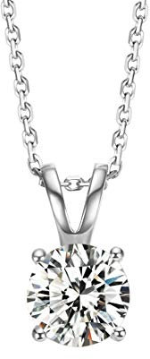 FANCIME Solide 14 Karat 585 WeißGold Kette mit 6.5mm Moissanite Anhänger (Karatgewicht 1, Farben D-E, Reinheit VVS) im Runden Brillantschliff Schmuck für Damen Mädchen - Kettenlänge: 40+5 cm