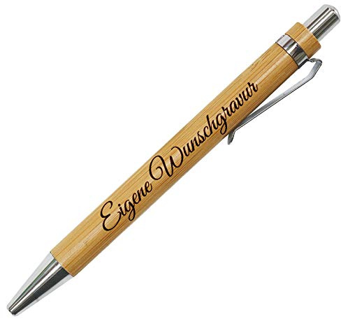 Pixelstudio Kugelschreiber mit persönlicher Gravur Bambus Holz Kuli Eigener Name Firma Firmenname Werbung Umweltfreundlich 50 Stück