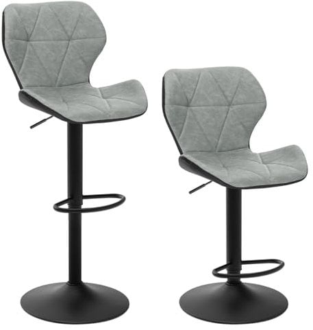 EUGAD 2X Barhocker Barstuhl Bistrohocker Tresenhocker Retro höhenverstellbar und drenbar mit Rückenlehne aus Kunstleder Stahl Grau, 0664BY-2