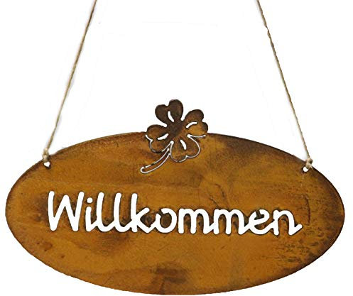 Schild Spruchtafel rostiges Gartenschild Edelrost Rost zum hängen Gartendeko Platz zum Träumen Oval (Willkommen)